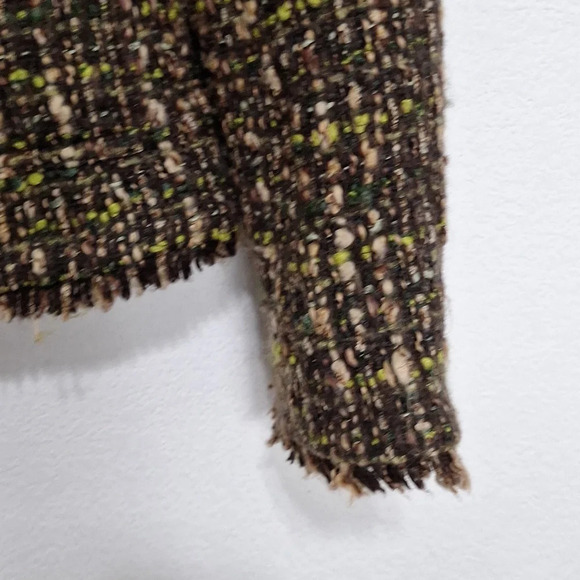 J. Jill Brown Preppy Corpcore Wool Blend Nubby Tweed Fringe Blazer Jacket Size 6 - Picture 6 of 12